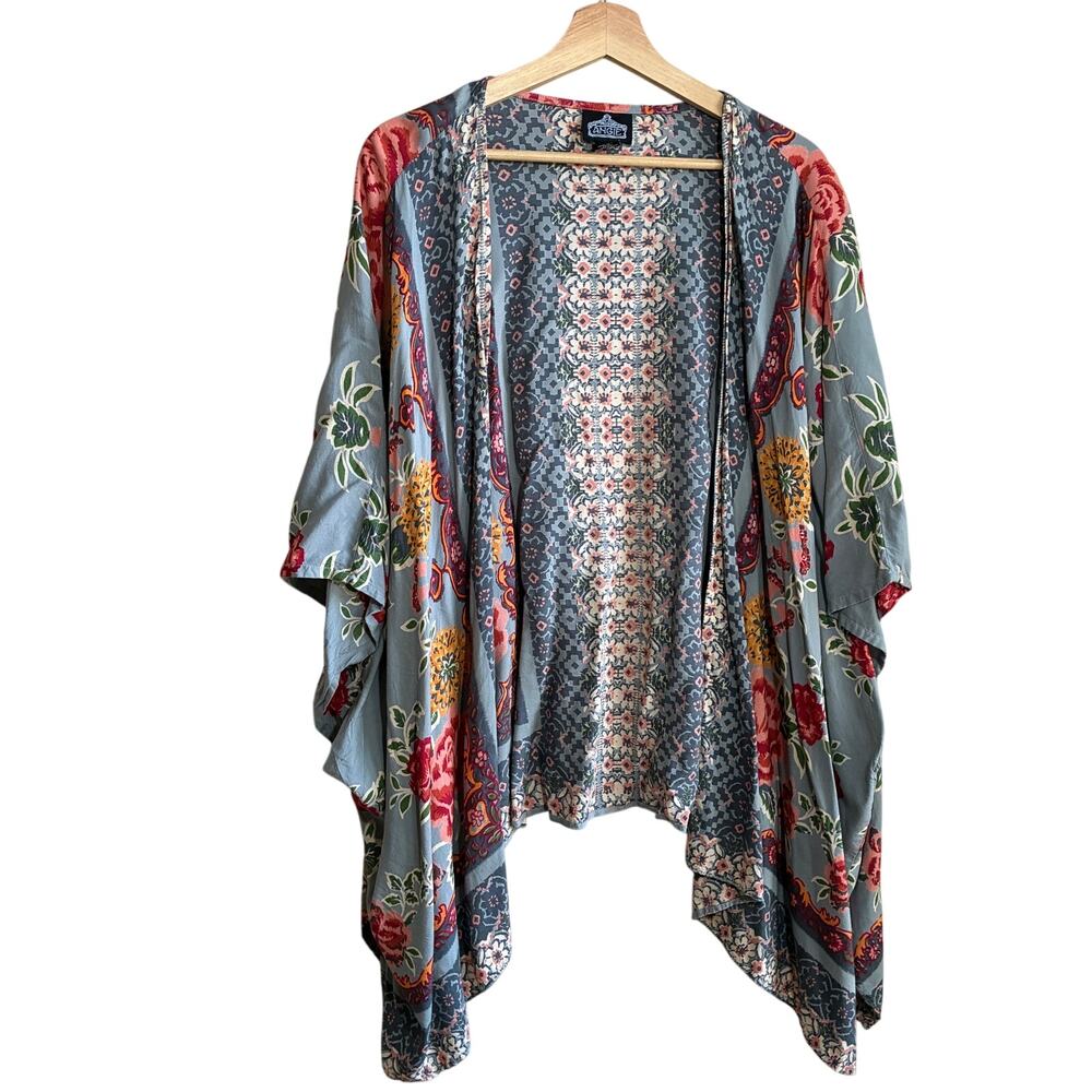 Angie floral poncho kimono open front cardigan bohemian flowy women's size 3XL